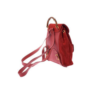 Gucci GG Suede Backpack Red Bamboo Leather